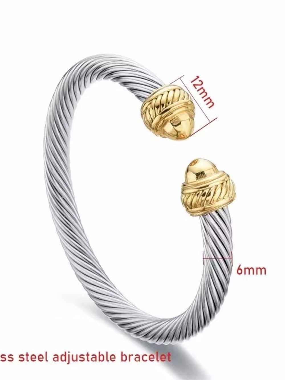 Two-Tone Twisted Cable Cuff Bracelet - Silver and Gold - Picture 2 of 8
